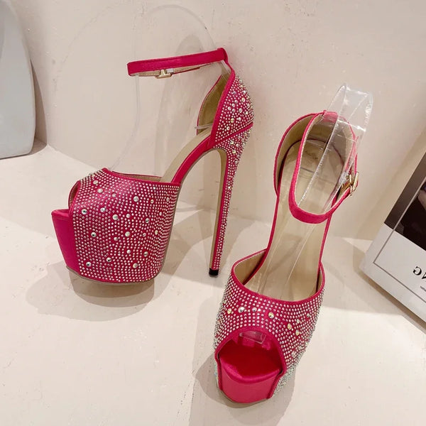 Solid Platform CRYSTAL Supe Stiletto High Heels Women Sandals