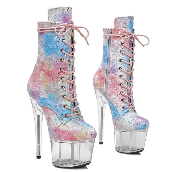 Botas modernas de tacón alto con plataforma para fiesta de 17 cm/7 pulgadas para mujer