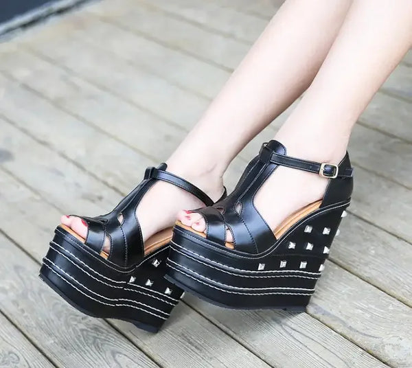Sandalias de cuña de 16 cm con tacón de aguja y diamantes de imitación, de lujo, con punta abierta y tacón alto.
