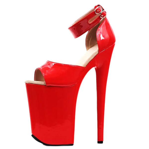 Sandalias de tacón superalto de 23 cm con plataforma y tiras en el tobillo, zapatos de cosplay con tacones de aguja