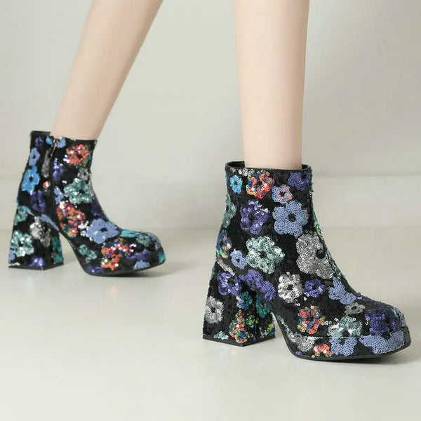 Autumn Winter Women Ankle Boots Platform Thick High Heel Ladies Short Boots
