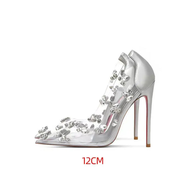 silver transparent rhinestone single shoe women's