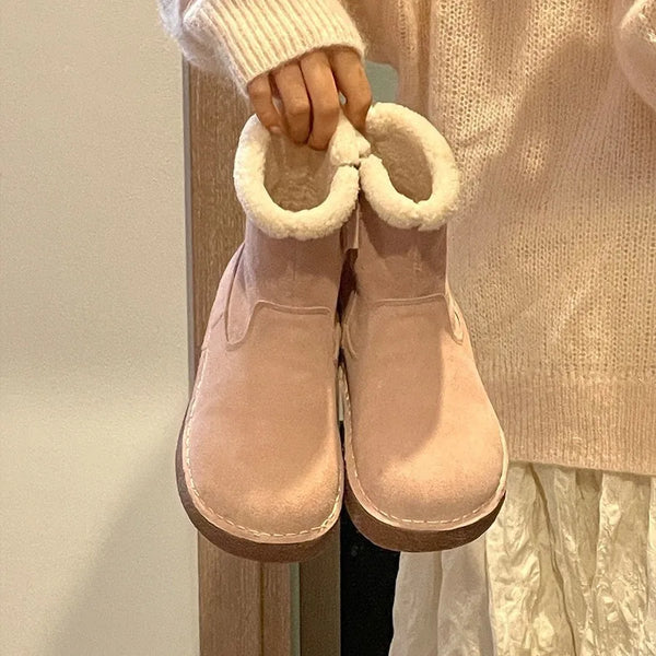 Comfortable and Versatile Thick Bottom Round Head Anti Velvet Ugly Cute Zipper Flat Bottom Snow Boots