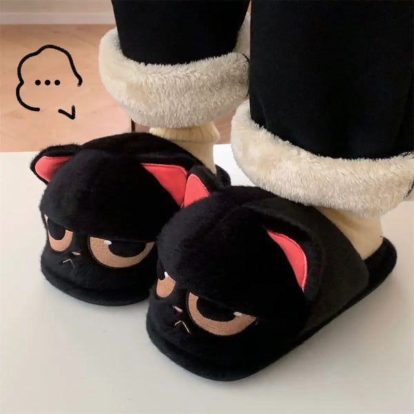 New big eyes angry kitty slippers woman indoor fuzzy shoes