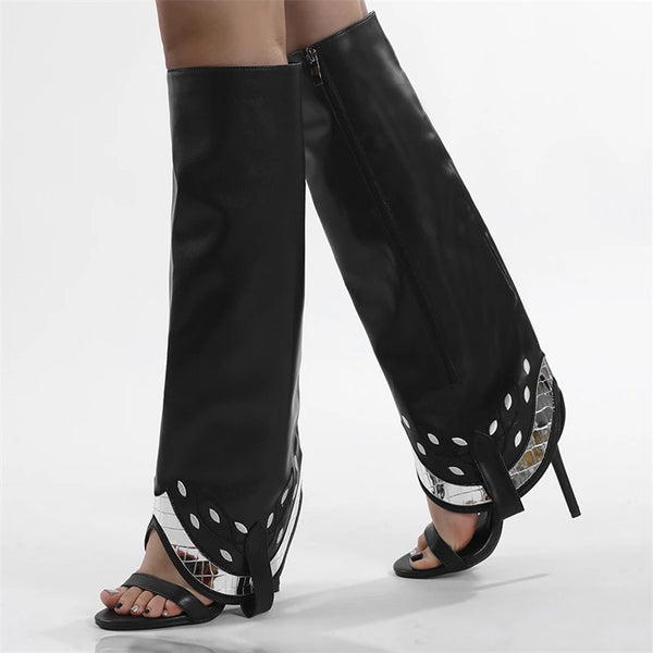 Sandalias de tacón fino hasta la rodilla para mujer