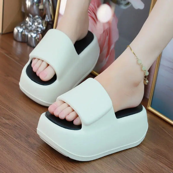new white thick soled slippers women Eva rubber comfortable high heeled slippers