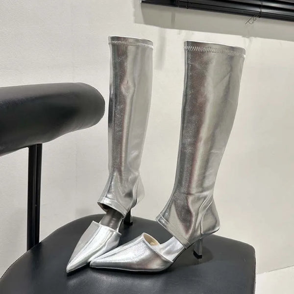 Autumn Women Knee-High Boots Fashion Hollow Out Zipper Ladies Elgant Sandal