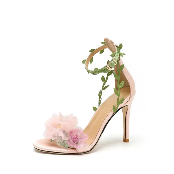 New Pink Countryside Chiffon Flower Fantasy High Heels
