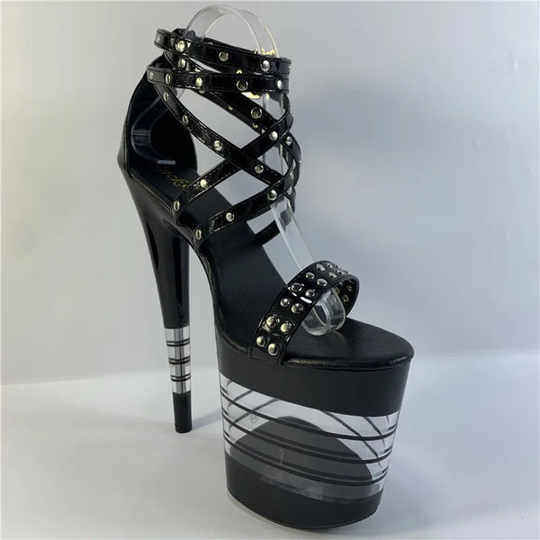 Sandalias punk con remaches brillantes y plataforma de 8 pulgadas para mujer con bailarinas exóticas