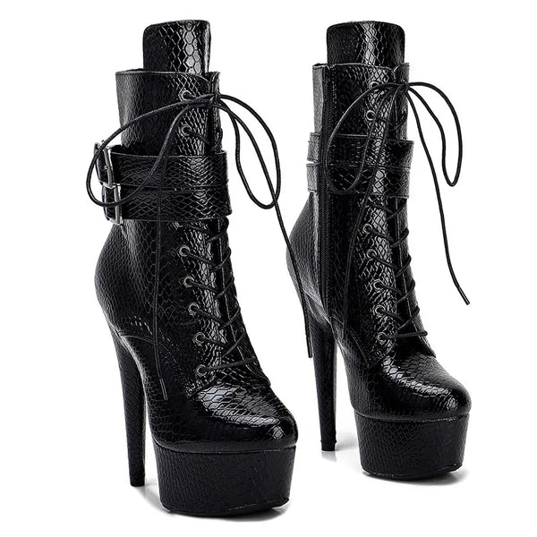 New Snake PU Upper 15CM/6Inch Women's Platform Party High Heels Boots