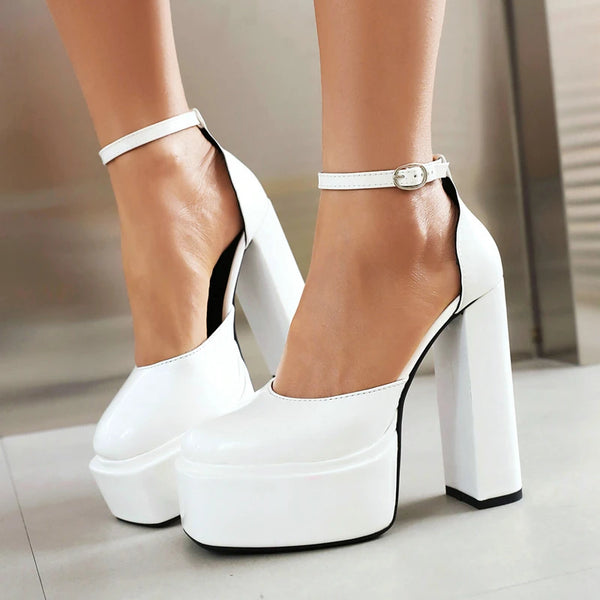 New Women High Heel Shoes Platform Thick High Heel Ladies Pumps  Buckle Fashion Dress Women Shoes