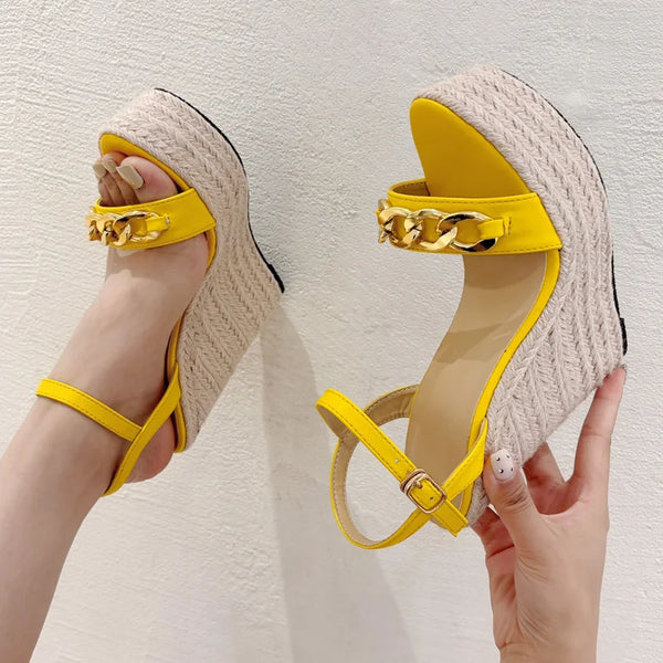 Summer Open Toe CHAIN Solid Platform Wedges Woman Sandals