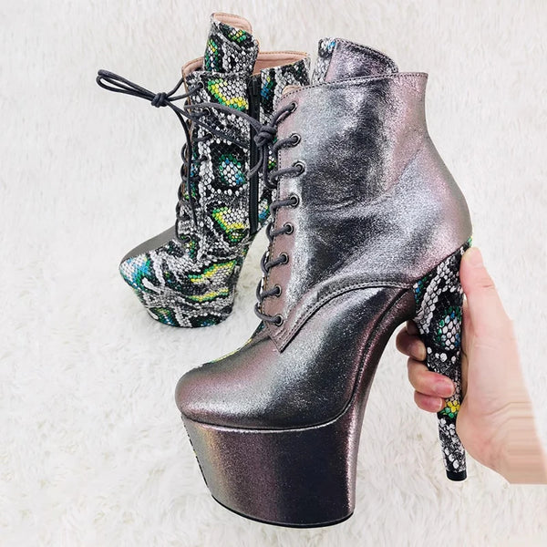 Botas modernas de tacón alto con plataforma para mujer, de 17 cm/7 pulgadas, con parte superior de PU y colores variados para fiesta