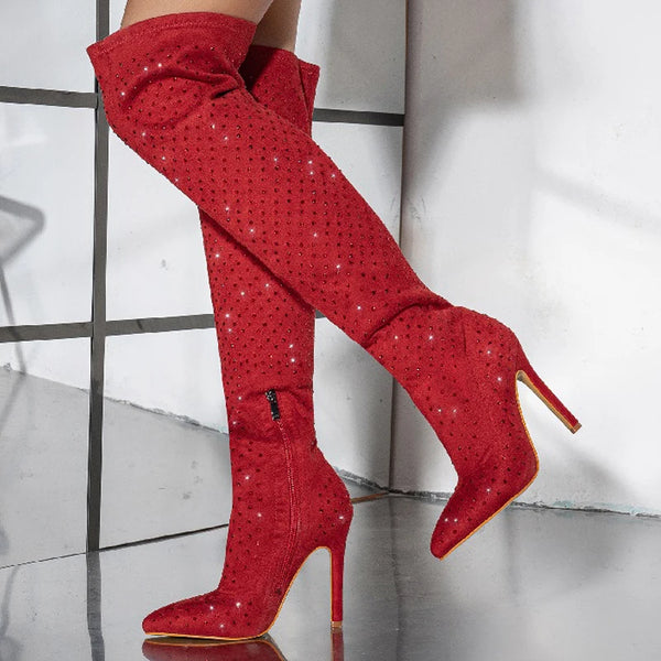 Street Style Fashion Over The Knee Boots High Heels Pointed Toe Stiletto