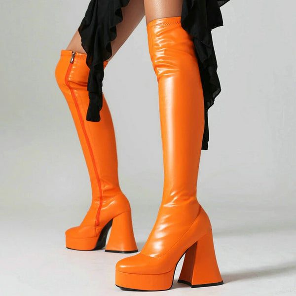 Women Over the Knee Boots Platform Square High Heel Ladies Long Boots