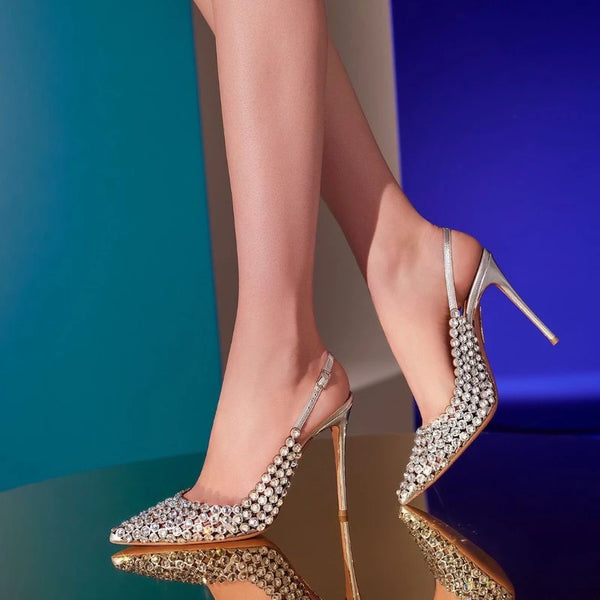 Diamond high heels for women in with a single button back strap