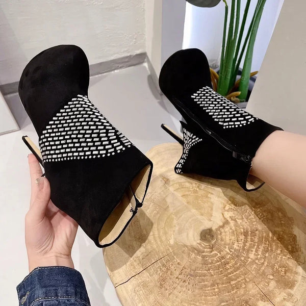 Design Zipper Crystal Stiletto High Heels Women Women Boot