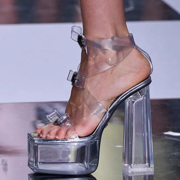 Summer Sexy CRYSTAL PVC Transparen Open Peep Toe Platform High Heels Buckle Strap Sandals