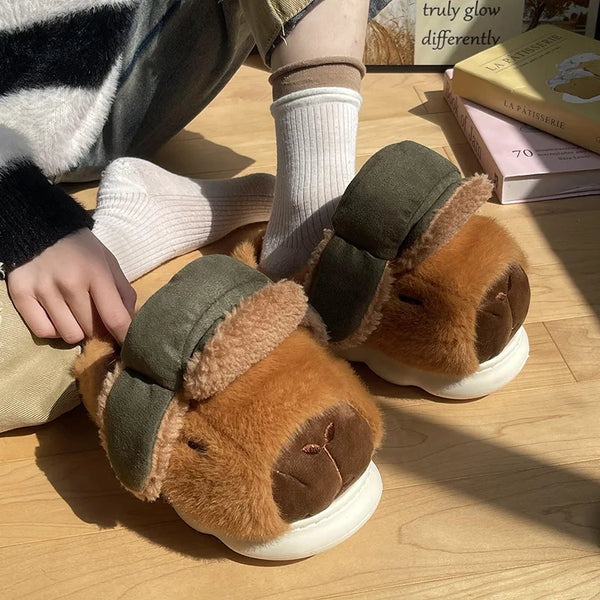 Cute Cartoon Capybara Cotton Slippers For Women Men