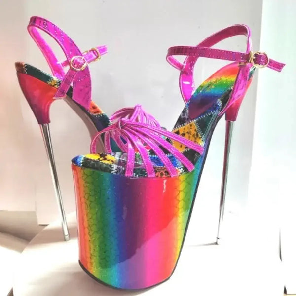 Sandalias de plataforma con tacón alto y fino de 19 cm con hebilla para mujer