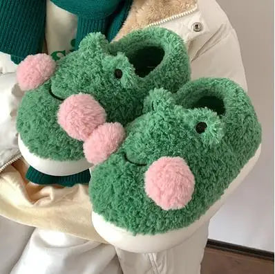 Funny Couple Lovely Frog Cotton Slippers