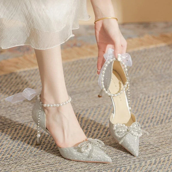 Summer Fashion Bow Pearl Woman Pointed Toe Pumps