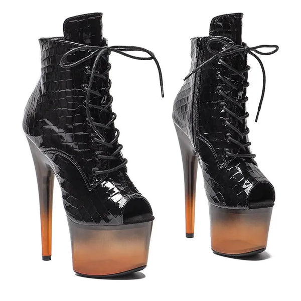 Botas modernas de tacón alto para fiesta con plataforma para mujer de 17 cm/7 pulgadas