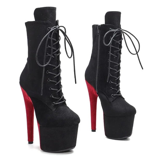 Botas modernas de tacón alto para fiesta con plataforma de 17 cm/7 pulgadas y parte superior de gamuza para mujer