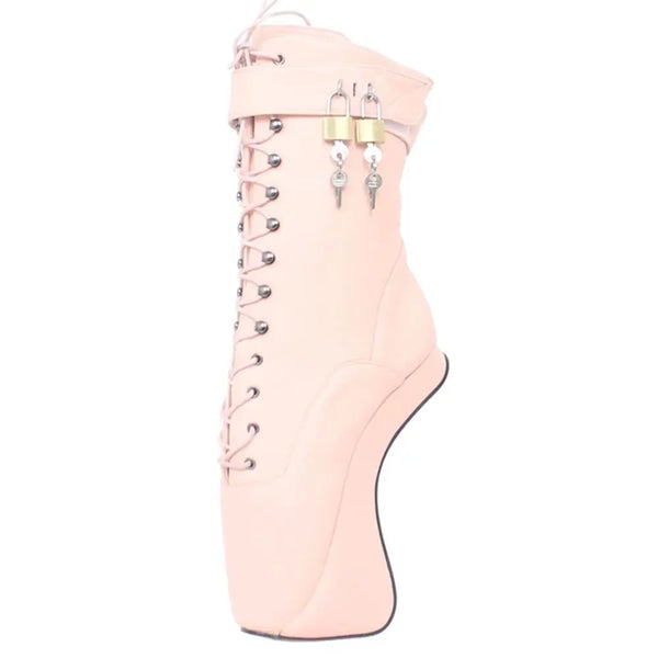 Sexy Ankle Boots 7" Super High Hoof Heel Ballet Stilettos Lockable Keys Zip Lace-up Boots