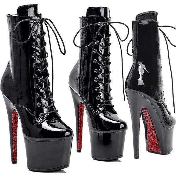 Botas modernas de tacón alto con plataforma para fiesta de 17 cm/7 pulgadas para mujer