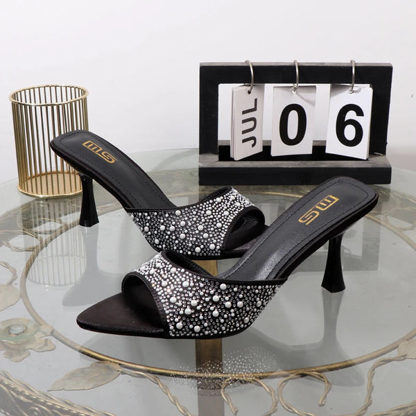Pointed high heeled slippers summer fishmouth rhinestone heeled shoes