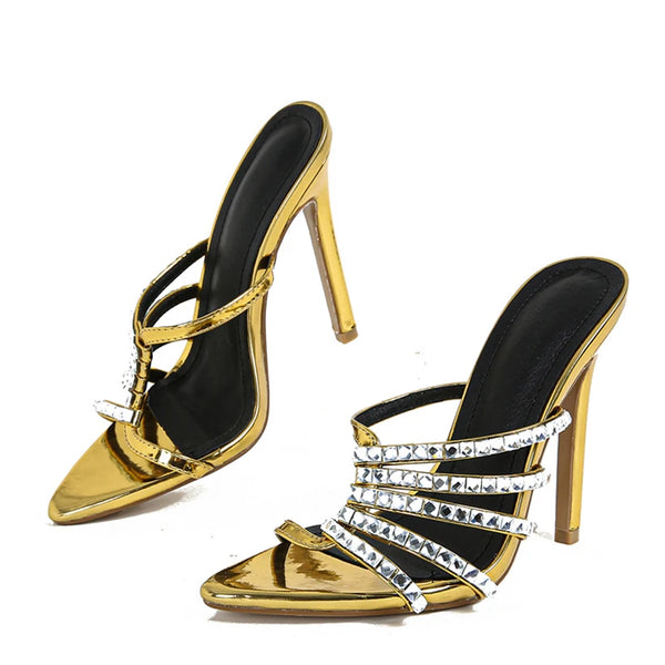 Summer Fashion Golden High Heels Modern Slippers For Women