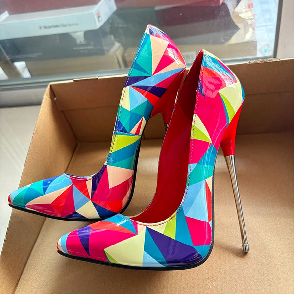 Fashion Design 16cm Thin High Heels Stilettos Sexy Colored Plaid Pumps
