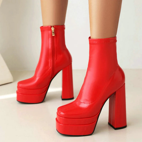 Women Ankle Boots Platform Thick High Heel Ladies Short Boots