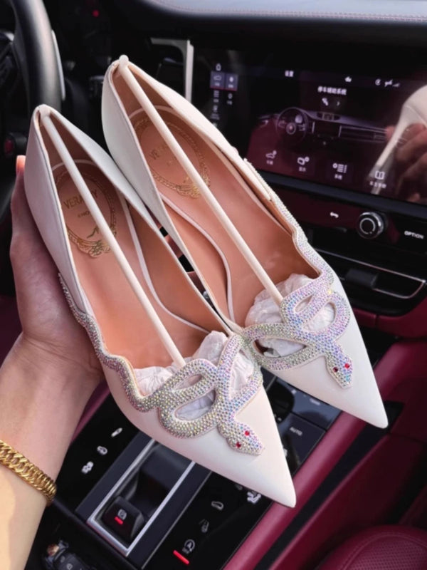 new style French snake shaped  slim heel dress party sexy pointed single shoes
