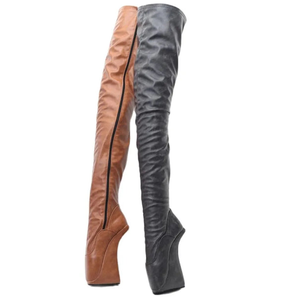 7" High Hoof Heel Heelless Strange Style Platform Sexy Fetish Crotch Long Boots