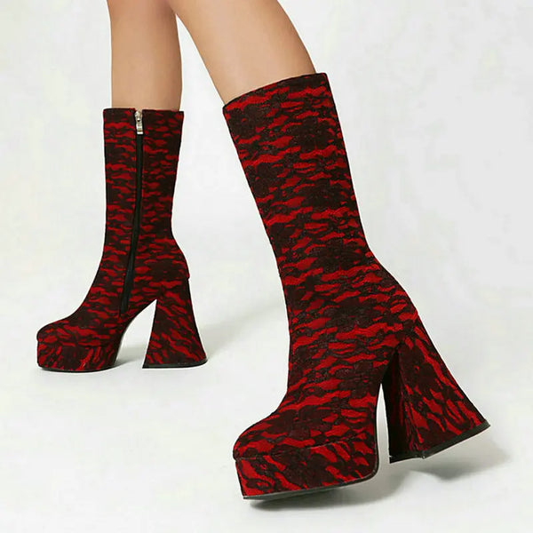 Women Ankle Boots Platform Square High Heel Ladies Short Boots