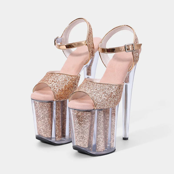 Gold Glitter Upper Fashion Sexy Exotic 20CM High Heel Party Women Modern Sandals