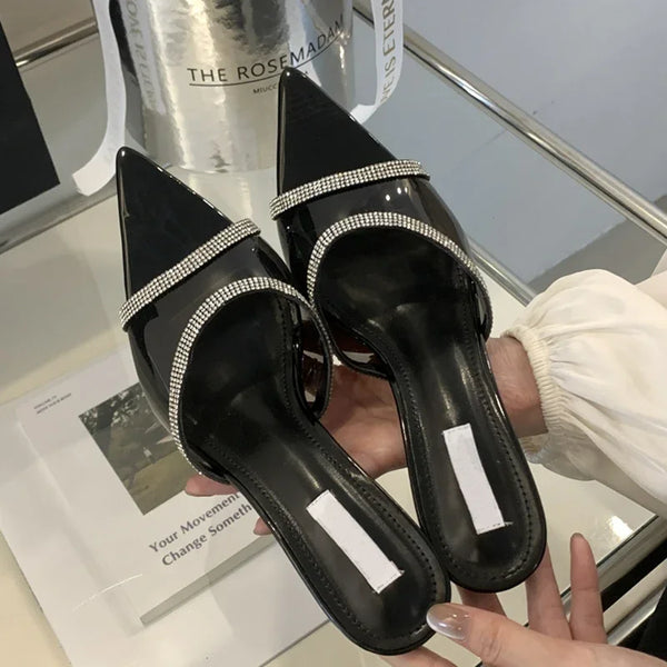 Summer Crystal PVC Transparent Pointed Toe Women Slippers Fashion Thin Heels Sandals
