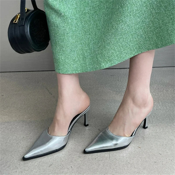 Fashion Pointed Toe  Women Slipper Thin High Heel Shoes Elegant Slingback Pumps