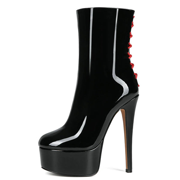 Women Ankle Boots Platform Thin High Heel Ladies Short Boots PU Leather Pointed Toe Zipper Party Women Shoes