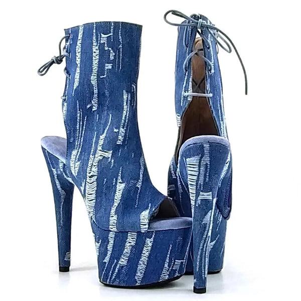 Botas modernas de tacón alto para fiesta, con plataforma de 17 cm/7 pulgadas y parte superior de lona.