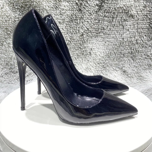 Black patent leather bright surface high heels