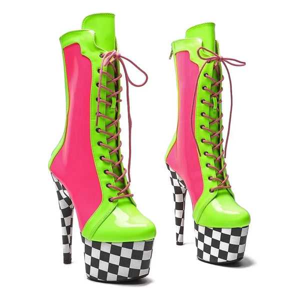 Botas modernas de tacón alto para fiesta con plataforma para mujer de 17 cm/7 pulgadas