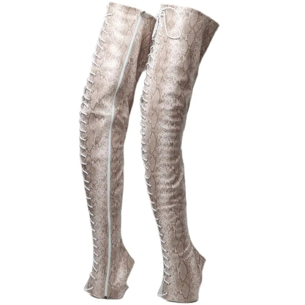 Sexy Serpentine Pattern Stretch PU Leather Shoes Covers For The Fetish Shoes