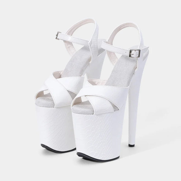 White Snakeskin Upper Fashion Sexy Exotic 20CM High Heel Party Women Modern Sandals