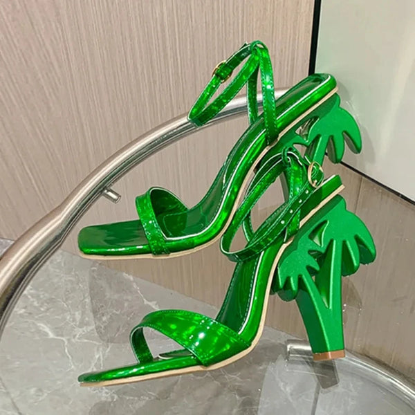 Sandalias de verano con tiras en el tobillo y tacón calado para mujer