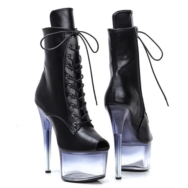 Botas modernas de tacón alto para fiesta con plataforma para mujer de 17 cm/7 pulgadas, zapatos de baile en barra