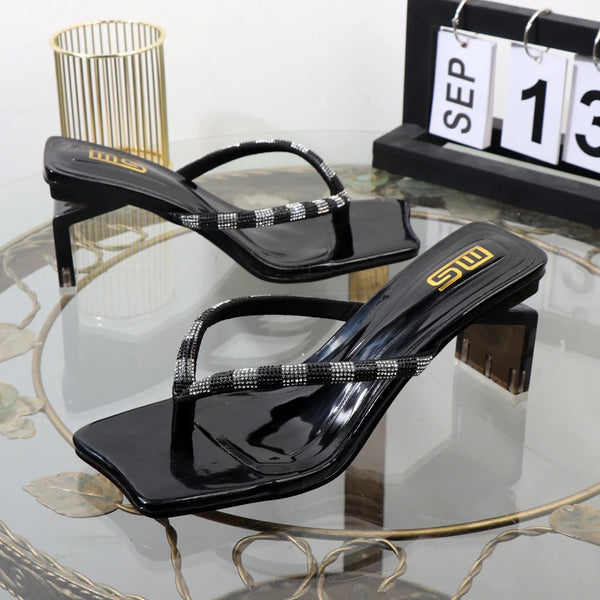 New rhinestone clip toe flip-flops square heel luxury designer sandals