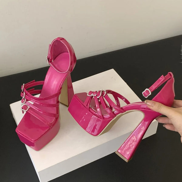 Summer Narrow Band Buckle Square Cover Heel Sandals Women